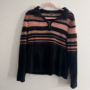 Vintage Carolyn Winter Ski Fair Isle Pattern Quarter Zip Chenille Like Sweater